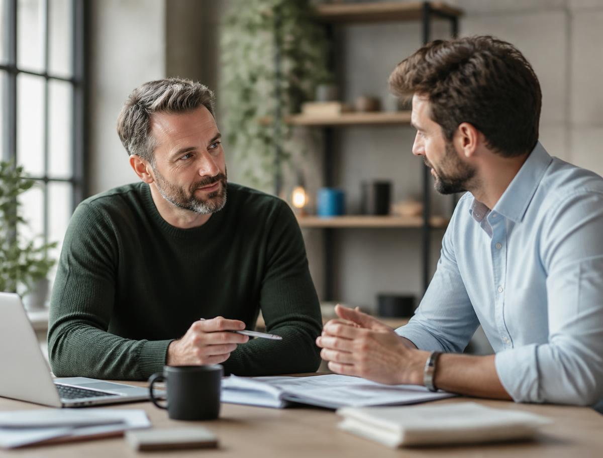 Redaktioneller Arbeitsplatz mit Unterlagen zum Thema KI im Mittelstand